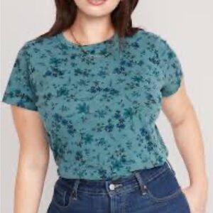 Old Navy Women’s EveryWear Floral Slub-Knit Short Sleeve Tee Tennessee Blue Sz M